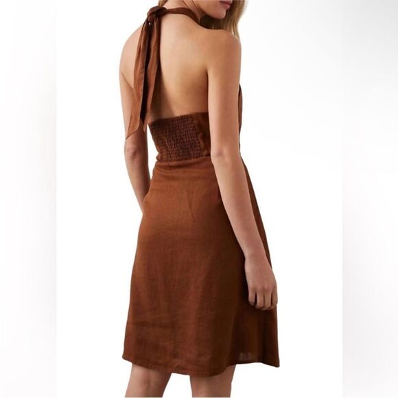 Rails Tanya Cacao Dark Brown Linen Halter Dress Women’s Size Small $228 - Picture 2 of 5